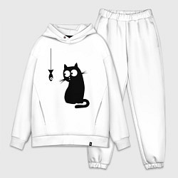 Мужской костюм оверсайз Кот и рыба, цвет: белый