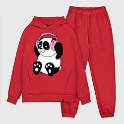 Мужской костюм оверсайз Panda in headphones панда в наушниках, цвет: красный
