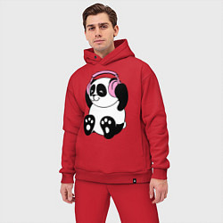 Мужской костюм оверсайз Panda in headphones панда в наушниках, цвет: красный — фото 2