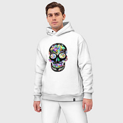 Мужской костюм оверсайз Flowers - Art skull, цвет: белый — фото 2