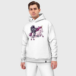 Мужской костюм оверсайз Космонавт на единороге, цвет: белый — фото 2