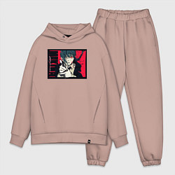 Мужской костюм оверсайз Макима из человек бензопила, цвет: пыльно-розовый