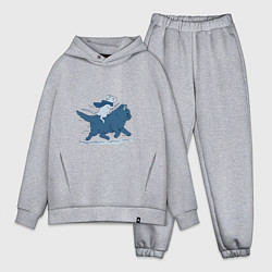 Мужской костюм оверсайз Путешествие на коте, цвет: меланж