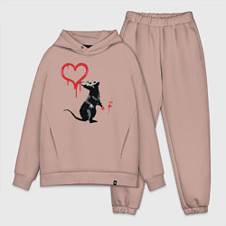 Мужской костюм оверсайз BANKSY БЭНКСИ крыса и сердце, цвет: пыльно-розовый