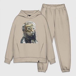 Мужской костюм оверсайз Кот - пилот The pilot Cat, цвет: миндальный