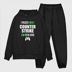 Мужской костюм оверсайз I Paused Counter Strike To Be Here с зелеными стре, цвет: черный