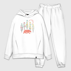 Мужской костюм оверсайз Медведь в интересном лесу, цвет: белый