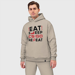 Мужской костюм оверсайз Надпись: eat sleep Counter Strike repeat, цвет: миндальный — фото 2