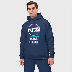 Мужской костюм оверсайз Mass Effect в стиле glitch и баги графики, цвет: тёмно-синий — фото 2