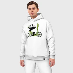 Мужской костюм оверсайз Панда на велосипеде с бамбуком, цвет: белый — фото 2