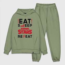 Мужской костюм оверсайз Надпись: eat sleep Brawl Stars repeat, цвет: авокадо