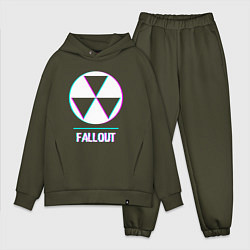Мужской костюм оверсайз Fallout в стиле glitch и баги графики, цвет: хаки