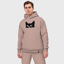 Мужской костюм оверсайз Морда выглядывающего кота, цвет: пыльно-розовый — фото 2