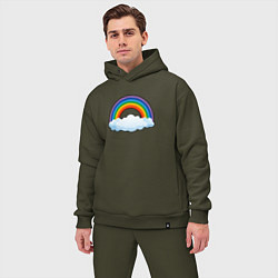 Мужской костюм оверсайз Мультяшная радуга с облаками, цвет: хаки — фото 2