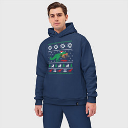 Мужской костюм оверсайз Новогодний тирекс - ugly sweater, цвет: тёмно-синий — фото 2