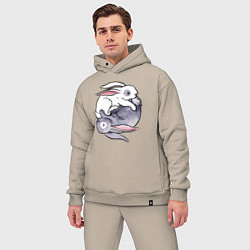 Мужской костюм оверсайз Два кролика - инь-янь, цвет: миндальный — фото 2