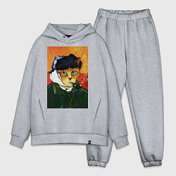 Мужской костюм оверсайз Кот Ван Гога портрет с отрезанным ухом - пародия, цвет: меланж