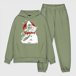 Мужской костюм оверсайз Белый самурай и маска, цвет: авокадо