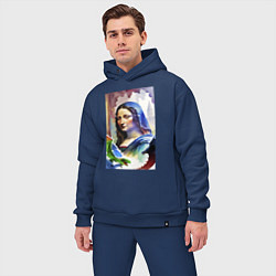 Мужской костюм оверсайз Джоконда с двумя драконами - акварель, цвет: тёмно-синий — фото 2