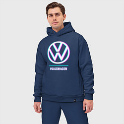 Мужской костюм оверсайз Значок Volkswagen в стиле glitch, цвет: тёмно-синий — фото 2