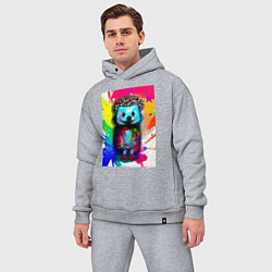 Мужской костюм оверсайз Акварельный эскиз ёжика - живопись, цвет: меланж — фото 2