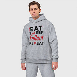 Мужской костюм оверсайз Надпись: eat sleep Fallout repeat, цвет: меланж — фото 2