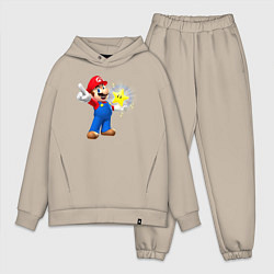 Мужской костюм оверсайз Марио держит звезду, цвет: миндальный