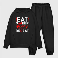 Мужской костюм оверсайз Надпись eat sleep Poppy Playtime repeat, цвет: черный