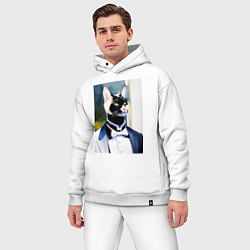 Мужской костюм оверсайз Кот-джентльмен - мем - нейросеть - акварель, цвет: белый — фото 2