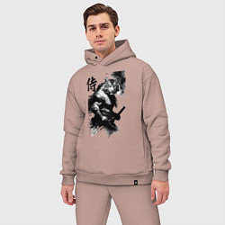 Мужской костюм оверсайз Tiger samurai - hieroglyph - art, цвет: пыльно-розовый — фото 2