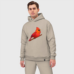Мужской костюм оверсайз Птица красный кардинал, цвет: миндальный — фото 2