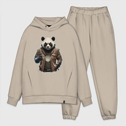 Мужской костюм оверсайз Крутая панда, цвет: миндальный
