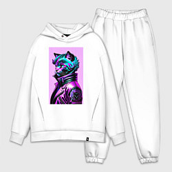 Мужской костюм оверсайз Прикольный фиолетовый котейка - нейросеть, цвет: белый