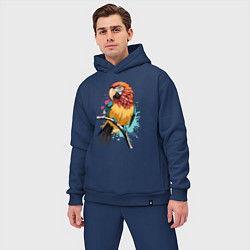 Мужской костюм оверсайз Акварельный попугай, цвет: тёмно-синий — фото 2