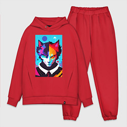 Мужской костюм оверсайз Сердитый кот - поп-арт, цвет: красный
