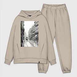 Мужской костюм оверсайз Черно-белый париж, цвет: миндальный