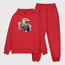 Мужской костюм оверсайз Акварельный орел в брызгах краски, цвет: красный