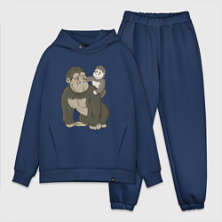 Мужской костюм оверсайз Мультяшная горилла с детенышем, цвет: тёмно-синий