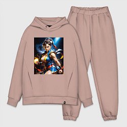 Мужской костюм оверсайз Chun-Li с огнем, цвет: пыльно-розовый