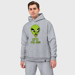 Мужской костюм оверсайз Зеленый пришелец НЛО с надписью UFO my ass, цвет: меланж — фото 2
