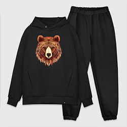 Мужской костюм оверсайз Серьезный медведь с орнаментом, цвет: черный