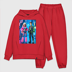 Мужской костюм оверсайз Барби и Кен в ночном городе - нейросеть, цвет: красный