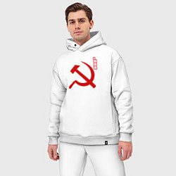 Мужской костюм оверсайз СССР серп и молот red, цвет: белый — фото 2