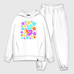 Мужской костюм оверсайз Flower peace, цвет: белый