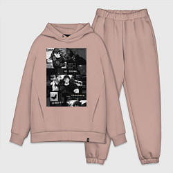 Мужской костюм оверсайз Магическая битва Тодзи Фусигуро коллаж, цвет: пыльно-розовый