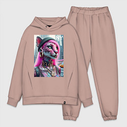 Мужской костюм оверсайз Панк девушка-леопард в татухах в Нью-Йорке, цвет: пыльно-розовый