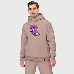 Мужской костюм оверсайз Голубь панк с ирокезом, цвет: пыльно-розовый — фото 2