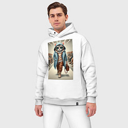 Мужской костюм оверсайз Модный кот в очках на дефиле животных, цвет: белый — фото 2