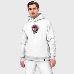 Мужской костюм оверсайз Кот сфинкс с ирокезом панка, цвет: белый — фото 2