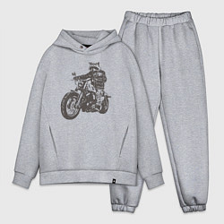 Мужской костюм оверсайз Енот байкер на мотоцикле чоппере, цвет: меланж